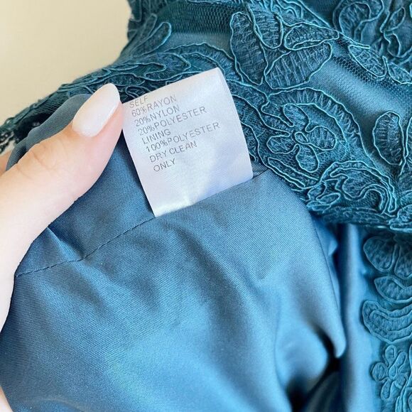 Tadashi Teal Off Shoulder Midi Dress Body Con Cocktail Evening Size 4 - Picture 6 of 8